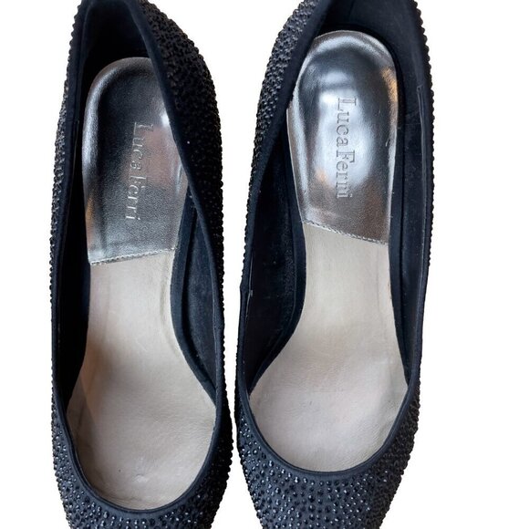 LUCA FERRI Black Crystal Studded Classic Glam Pointed toe‎ Stiletto Pump sz 39 - Picture 4 of 10